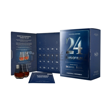 Rumový adventní kalendář 24 Days of Rum Blue Edition 24 × 0,02 l + 2 skleničky